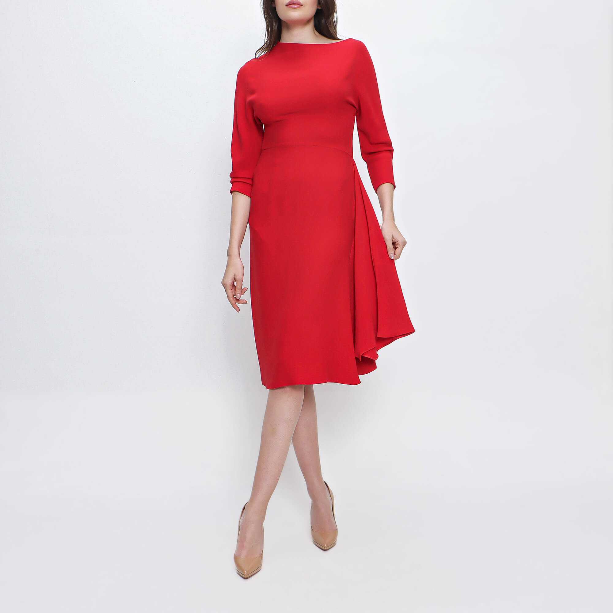 Valentino - Red Silk Midi Dress